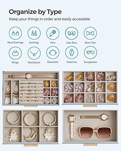 SONGMICS Jewelry Box Organizer, 4-Layer Storage with 3 Drawers, Glass Lid - Image 4