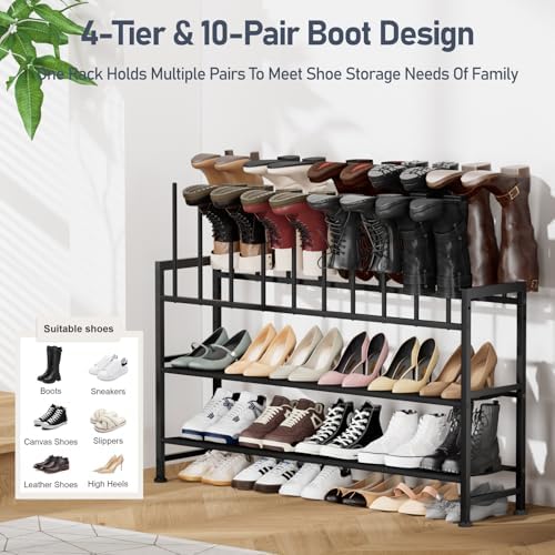 DIMJ Boot Rack 4-Tier - Black Metal Boot Storage Rack for Tall Boots Organizer, Multiuse Shoe Rack for Boots, Sneakers, High-Heel, Entryway, Fits 10 Pairs - Image 3