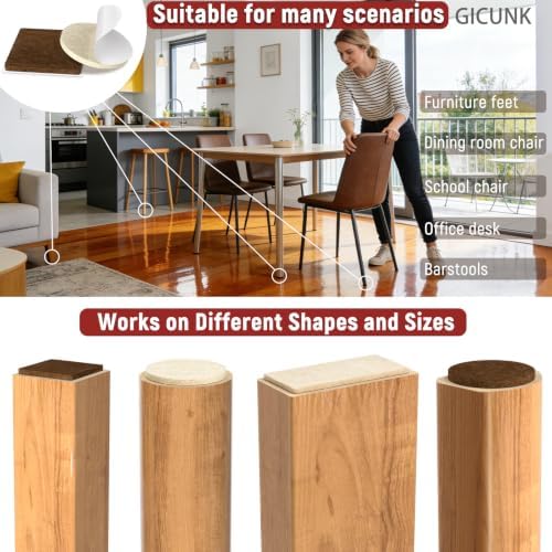 GICUNK 88 Pcs Felt Furniture Pads Chair Leg Floor Protectors, Beige - Image 4