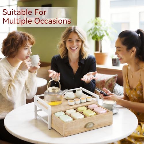 IBUYKE Tea Bag Organizer for Countertop,2 Tier Tea Box Organizer with Drawer,Wood Tea Bag Holder with Metal Frame,Tea Station Organizer for Kitchen Cabinet,Coffee Station,Office,Natural UTCJ004R - Image 6