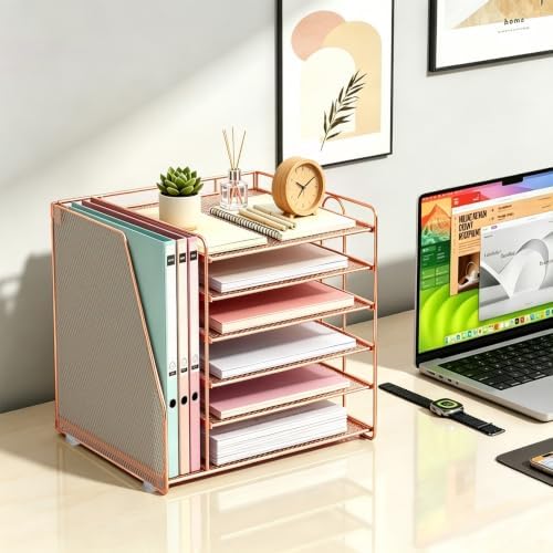 gianotter 6-Tier Paper Organizer With Magazine Holder (Rose Gold, 6-Tier) - Image 5