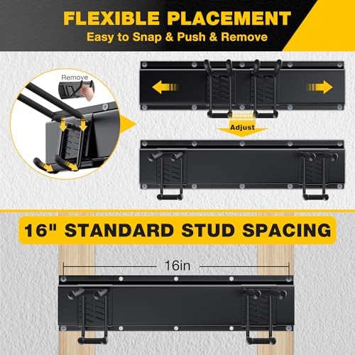 Garage Tool Organizer Wall Mount with 48 inches Rails and 7 Adjustable Heavy-Duty Hooks, Garden Tool Organizer, 10 Pack Carries 440 lbs, Heavy Duty Garage Storage Rack For Yard, Shed, Easy to install - Image 3