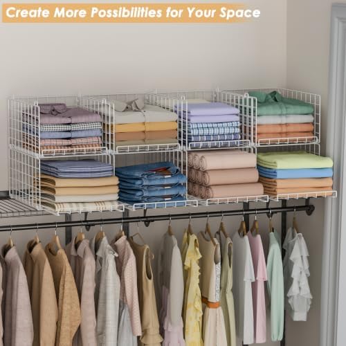 Yociyoga 4-Tier Stackable Closet Storage Shelves, Pull-Out Closet Shelf and Storage Basket Anti-Tipping, Space-Saving Clothes Storage Drawer for Closet System, Wardrobe, Bedroom & Dorm, White - Image 6