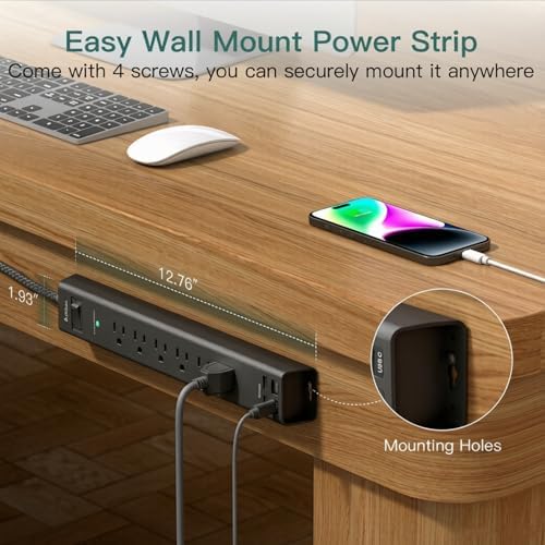 15Ft Power Strip Surge Protector with 6 Outlets and 4 USB Ports (2 USB-C) - Image 5