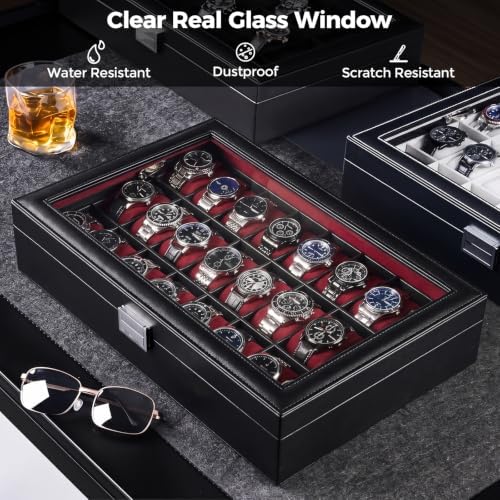ProCase Watch Box for Men, 24 Slot Display Case with Real Glass Lid - Image 3