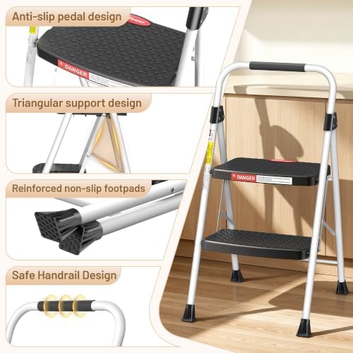 HBTower 2 Step Ladder, 330lbs Sturdy Step Stool with Anti-Slip Pedal - Image 6