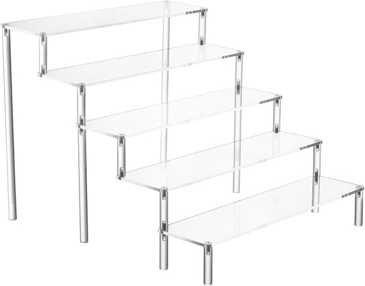 Acrylic 5-Tier Display Stand, Clear Perfume Organizer, Cupcake Stand Holder, Large Shelf Risers for Figures, Party Desserts, Home Decor