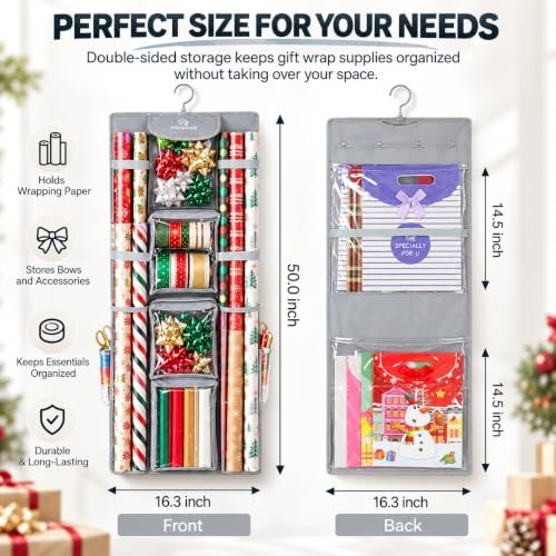 Freegrace Hanging Gift Wrap Organizer - Wrapping Paper Storage Bag, 41 Inch - Image 2