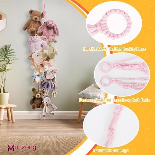 Munzong Pink Hanging Stuffed Animal Storage Chain, 40 Metal Clips 80 Inch - Image 4