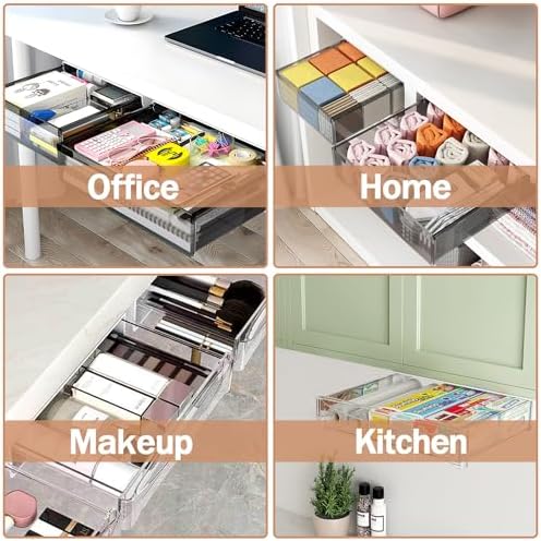 SVNNELP Under Desk Table Drawer Storage Organizer,2 Pack Large & Medium Slide Out Desk Drawers - Hidden Desktop Organizer,Attachable Pencil Storage Tray Under Table(ML) - Image 7