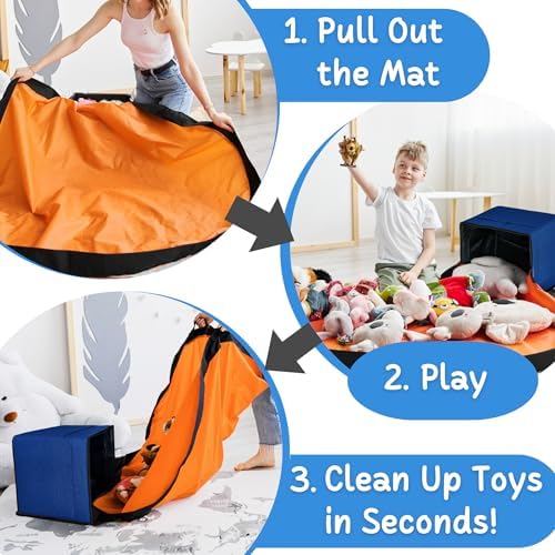 XL Toy Storage Organizer with Play Mat - Storage Bag/Box for Kids, Boys, Girls, Nursery, Playroom - Basket for Building Bricks/Blocks - Collapsible Fabric Cube Bin, 13"x13"x15" - Image 3