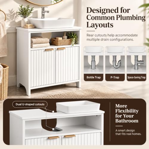 Bonnlo 24 Inch Bathroom Vanity Cabinet Without Sink, White, Fluted Doors - Image 5