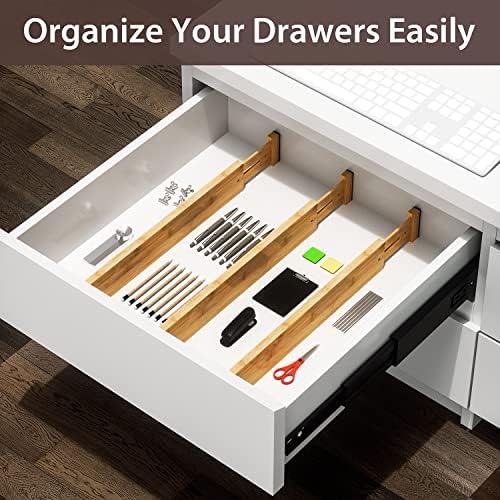 4 Pack Bamboo Drawer Dividers 17-22" Adjustable Kitchen Organizer, Natural - Image 5