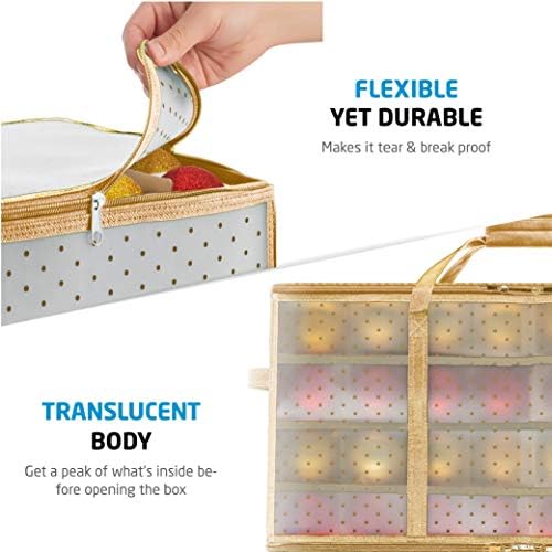 ZOBER Christmas Ornament Storage Box Plastic - Stores 128 3" Ornaments with Individual Trays - Ornament Organizer Storage Box, Durable Christmas Containers Holder - Gold - Image 5