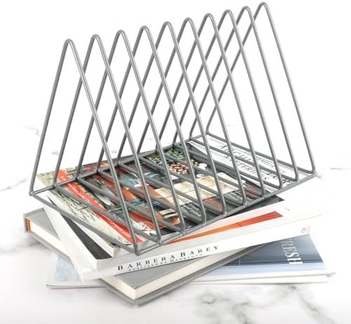 EASEPRES Vinyl Record Holder Storage, 9 Slot Metal Magazine Book Album Display Rack, Stylish Triangle Desktop File Sorter Organizer for Home Office, Grey Pack of 2 - Image 5