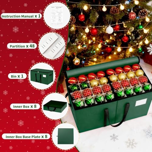 Christmas Ornament Storage Box, 8 Individual Trays with Handles, Green - Image 4