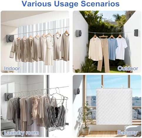 15.7Ft Retractable Clothesline Indoor Outdoor is Also an Anti-sag Clothes line for Indoors, Stainless Steel Wire Retractable Laundry Line for Drying Clothes, with 10 Windproof Clips (Gray) - Image 5