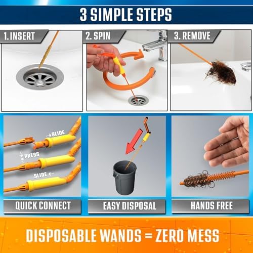 FlexiSnake Drain Weasel Sink Snake Hair Clog Remover Tool Kit, 5 Wands - Image 3