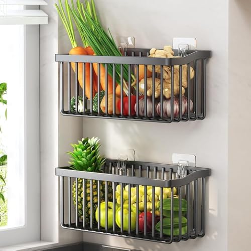 2-Pack Wall Mount Wire Fruit Basket for Kitchen Onion Potato Storage, Black by LecuSyn