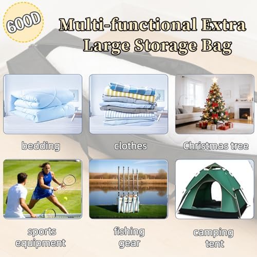 47” Long Duffle Bag for Travel, 162L Extra Large Capacity Christmas Tree Storage Bag for Camping 600D Waterproof Heavy Duty Foldable Tent Storage for Outdoor Sport Gear, Black Carrying Tote - Image 3