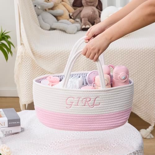 DUHEL Diaper Caddy Organizer with Handle (White＆Pink) - Image 5