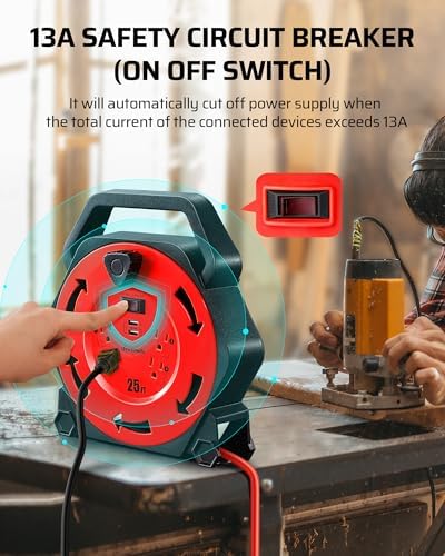 DEWENWILS 25FT Extension Cord Reel, Hand Wind Retractable Cord Reel - Image 6