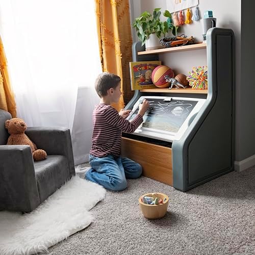 Step2 Harmony Toy Storage Box, Kids Toy Storage Bin with Chalkboard Lid, Easel & Toy Organizer in One, Made of Durable Plastic, For Toddlers 2+ Years Old, Sage Gray - Image 6