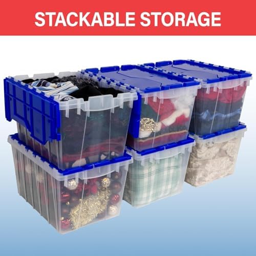 Akro-Mils 66486RDGRN 12-Gallon Plastic Stackable Storage KeepBox Tote Container with Attached Hinged Lid, 21-1/2-Inch x 15-Inch x 12-1/2-Inch, Red/Green - Image 5