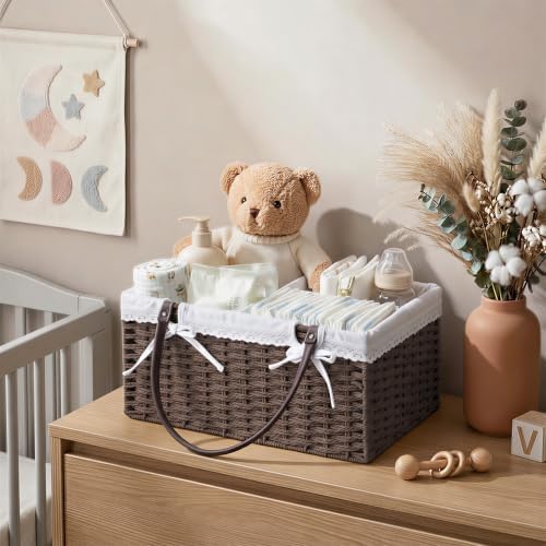 Yecaye Large Baby Diaper Caddy Organizer, Paper Rope Storage Baskets, Brown - Image 7