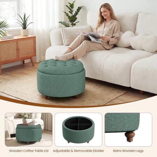 25" Round Ottoman with Storage, Small Coffee Table with Reversible Tray Lid - Image 5