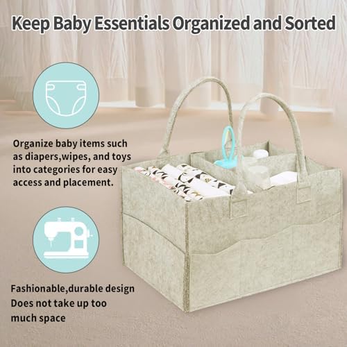 2 Pack Diaper Caddy Organizer, Portable Baby Caddy Organizer with Handle, Collapsible Nursery Storage Bin and Gift Baskets for Girls and Boys - Newborn Essentials, Baby Shower Gifts (Oatmeal) - Image 4