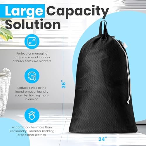 Handy Laundry Mesh XL Laundry Bag 24"x36" with Shoulder Strap, Black - Image 2