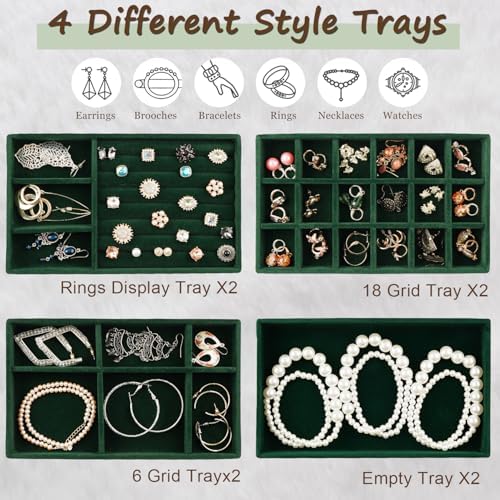 Jewelry Drawer Organizer, 8 Set of Stackable Velvet Organizer Tray, Drawer Inserts for Jewelry Organization, Showcase and Safely Store Your Collection with Elegance and Sophistication (Green) - Image 4