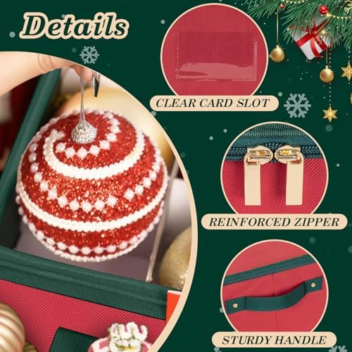 Christmas Ornament Storage Box with Adjustable Dividers Zippered Top Stores up to 72 Holiday Ornaments (3 Inch) Xmas Ball Decorations Organizer Storage Container Bin - Image 6