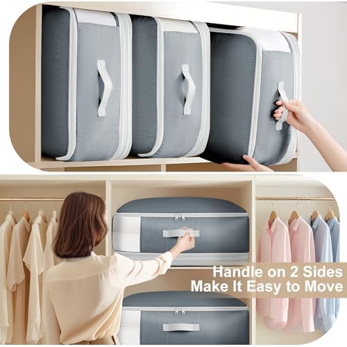 Comforter Storage Bag - 130L Large Capacity Blanket Storage Bags 4-Layer Ultra Space Saving Self Compression Organizer, Washable Compression Bags for Storage Comforter Blanket, 2-Pack, Grey - Image 4