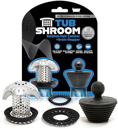 TubShroom Ultra Revolutionary Bath Tub Drain Protector Hair Catcher/Strainer/Snare, Stainless Steel, Stainless Combo by TubShroom