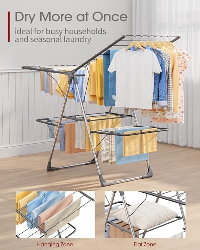Sakugi Clothes Drying Rack, Foldable 2-Level with 55.5" Adjustable Wings - Image 2