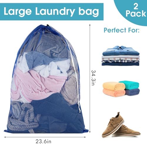 2 Pack Mesh Laundry Bags 23x34 Inch Drawstring Locking for Travel Home - Image 4