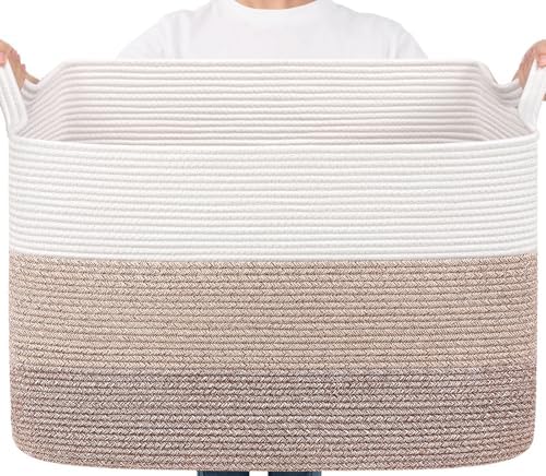 Goodpick 105L Extra Large Woven Rope Blanket Basket, Rectangle, Light Brown by Goodpick