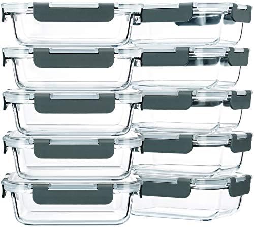 M MCIRCO 10 Pack,22 oz Glass Food Storage Containers with lids, Gray by MMCIRCO