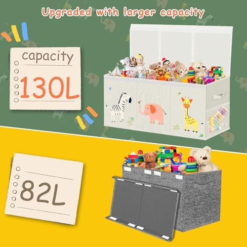 Large Toy Box Chest Storage with Lid - Collapsible Kids Toys Boxes Organizer Bins Baskets Container with Handles for Boys, Girls, Nursery, Playroom, Clothes, Blanket, Bedroom (Tri-fold beige) - Image 5