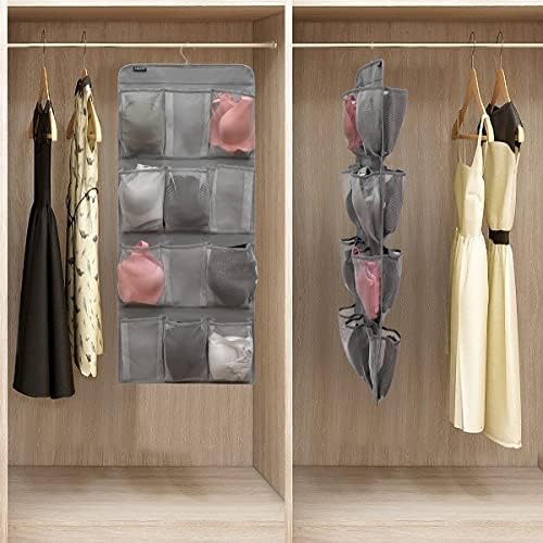 Dual Sided Hanging Shoe Organizer for Closet with Rotating Hanger Hanging Shoe Rack Holder with 24 Large Pockets (Grey-Mesh Pockets) - Image 3