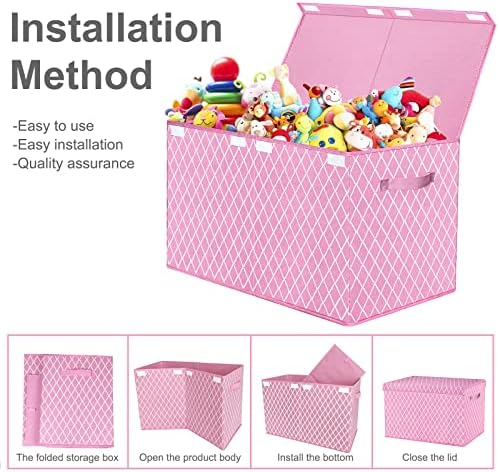 Toy Box Chest Organizer Bins for Girls Boys, Kids Large Fabric Collapsible Storage Basket Container with Flip-Top Lid & Handles for Clothes,Blanket,Nursery,Playroom,Bedroom (Pink) - Image 4