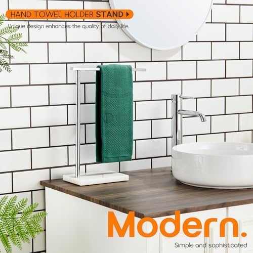 Towel Holder Chrome for Bathroom Vanity Countertop 1-Tier Towel Rack Stand with Heavy Marble Base Thicken Steady, Polished Stainless Steel AN7002CH - Image 3