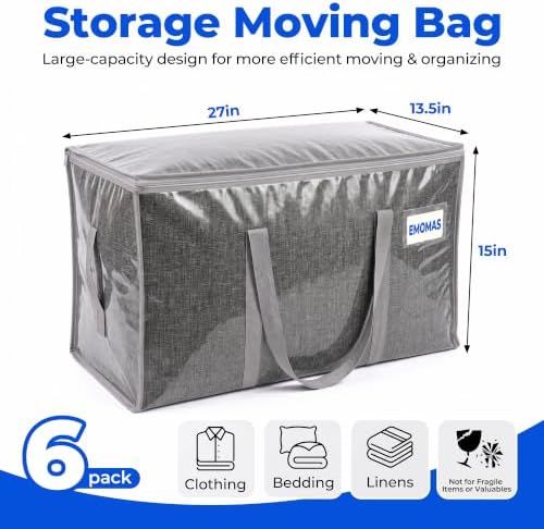 6 Pack Heavy Duty Moving Bags, Extra Large with Handles, Gray - Image 2