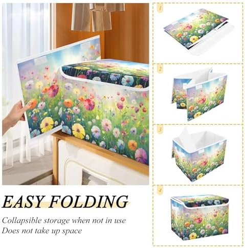 Colorful Flowers Storage Bins with Lids and Carrying Handle,Foldable Storage Boxes Organizer Containers Baskets Cube with Cover for Home Bedroom Closet Office - Image 4