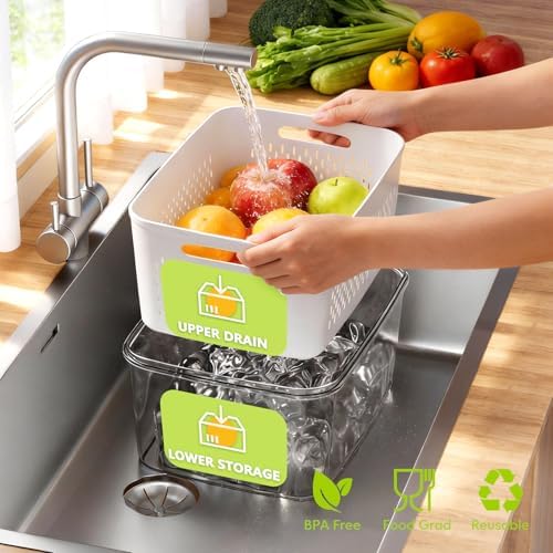 HOMETALL 6 PCS Fruit Storage Containers for Fridge with 6 Removable Colanders, BPA Free Produce Containers for refrigerator, Dishwasher & Microwave Safe Food Containers Keep Fruit, Salad, Berry, Fresh - Image 2