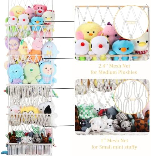 5 Tier Stuffed Animal Storage Net, 17x61'' Large Plushie Net, Beige - Image 3