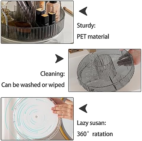 shuang qing Rotating Makeup Organizer for Vanity, High-Capacity Skincare Clear Make Up Storage Perfume Organizers Cosmetic Dresser Organizer Countertop 360 Spinning (Gray, New-2 Tier) - Image 5