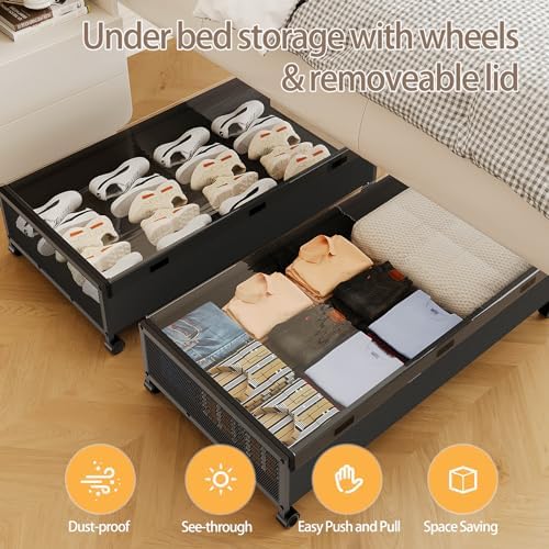 KITHELP Under Bed Storage Containers with Wheels, Underbed Shoe Storage Organizer with Removable Lids, Large Rolling Under Bed Storage Dresser Drawers for Clothes Toys Shoes Blankets - Image 5